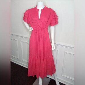 Olivia James The Label Delia Pink Plunge Neck Flutter Sleeve Maxi Sundress